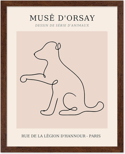 Poster Master Vintage Poster - Retro One Line Dog Drawing Print - Dog Art - Minimal Gift for Men, Women, Animal Lover - Abstract Wall Decor for Home, Office, Bedroom, 11x14 Brown Framed