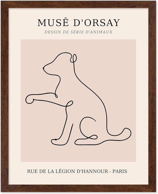 Poster Master Vintage Poster - Retro One Line Dog Drawing Print - Dog Art - Minimal Gift for Men, Women, Animal Lover - Abstract Wall Decor for Home, Office, Bedroom, 8x10 Brown Framed