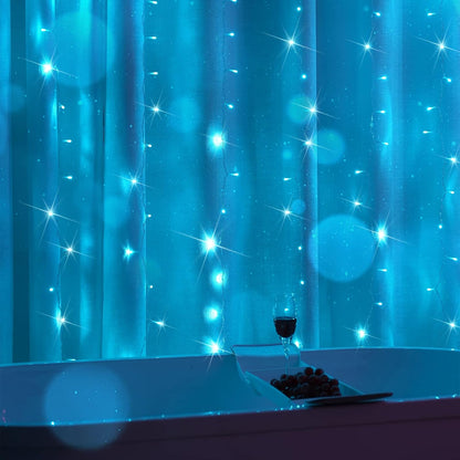 suddus Curtain Lights for Bedroom, 200 Led 6.5ft x 6.5ft Hanging String Lights Outdoor, Fairy Curtain Lights for Backdrop, Window, Wall, Wedding, Party, Garden, Porch, Birthday Decor Aqua