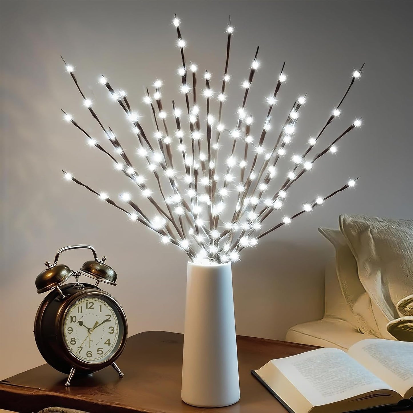 DK177 4 Pack Led Branch Light Battery Operated Lighted Branch Vase Filler Willow Tree Artificial Little Twig Power Brown 30 Inch 20 LED for Home Romantic Decoration, White