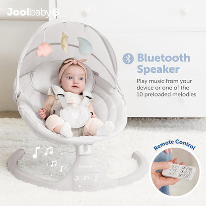 Jool Baby Nova Swing for Newborns - Electric Motorized Infant Swing, Bluetooth Music, 10 Preset Melodies, Remote (2025 Model) (Stone)