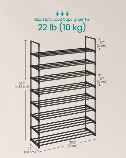 SONGMICS Shoe Rack, 8-Tier Shoe Organizer, Metal Storage Shelf, Upright or Upside Down, for 32-40