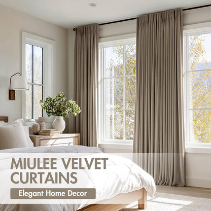 MIULEE Taupe Velvet Curtains Thermal Insulated Blackout Curtain Drapes for Bedroom Living Room Darkening 84 Inches Long Curtains Panels Rod Pocket Set of 2