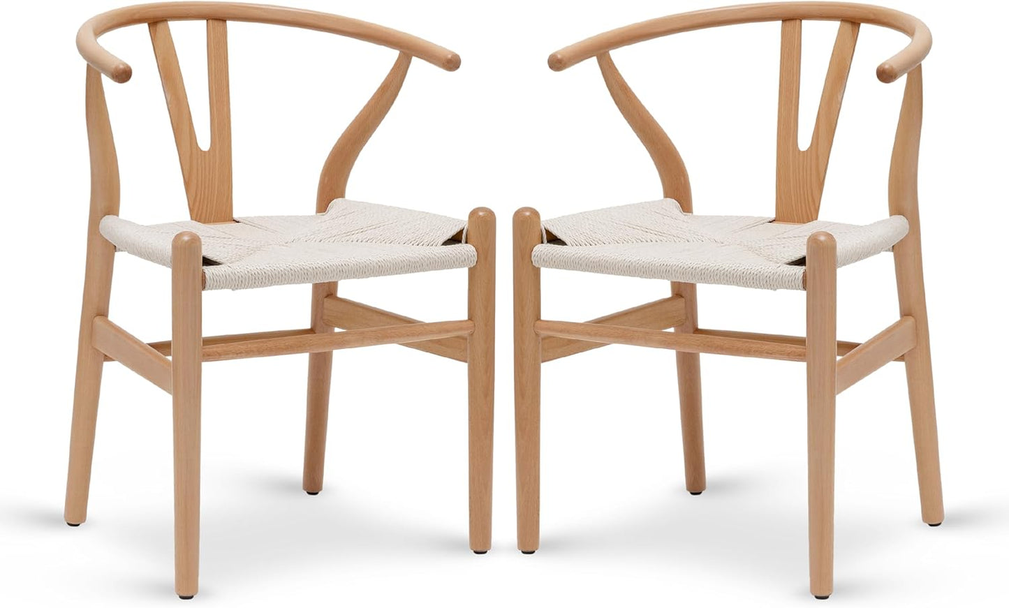 POLY & BARK Weave Dining Chairs – Mid-Century Modern Wishbone Dining Chairs with Arms, Solid Wood Frame, Indoor Use – Natural – Set of 2 - Ideal for Dining Room, Kitchen or Stylish Accent Setting