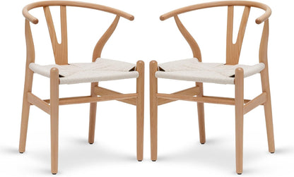POLY & BARK Weave Dining Chairs – Mid-Century Modern Wishbone Dining Chairs with Arms, Solid Wood Frame, Indoor Use – Natural – Set of 2 - Ideal for Dining Room, Kitchen or Stylish Accent Setting