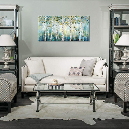 LASMOND Abstract Teal Grove Canvas Paintings Prints Modern Tree Wood Artwork Decor Wall Art for Living Room Bedroom Offices (30x16 Inches)