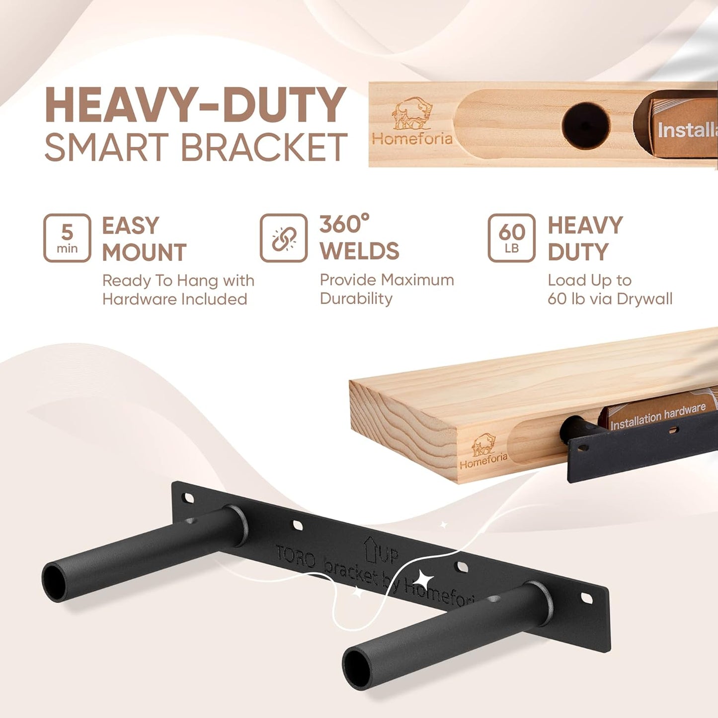 Homeforia 18 inch Floating Shelf Oak, High End Solid Real Wood 18inch Long Floating Shelves for Wall Mounted, Honey Oak Wooden 18in Floating Shelves, Heavy Duty Bracket, 18 X 6.5 X 1.75 inch, Set of 2