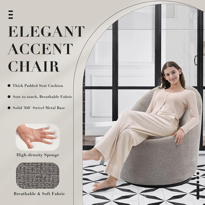 COLAMY Swivel Accent Chair Set of 2, 360° Swivel Round Chair with Hidden Storage, Modern Small Barrel Armchair for Living Room/Bedroom, LightGrey
