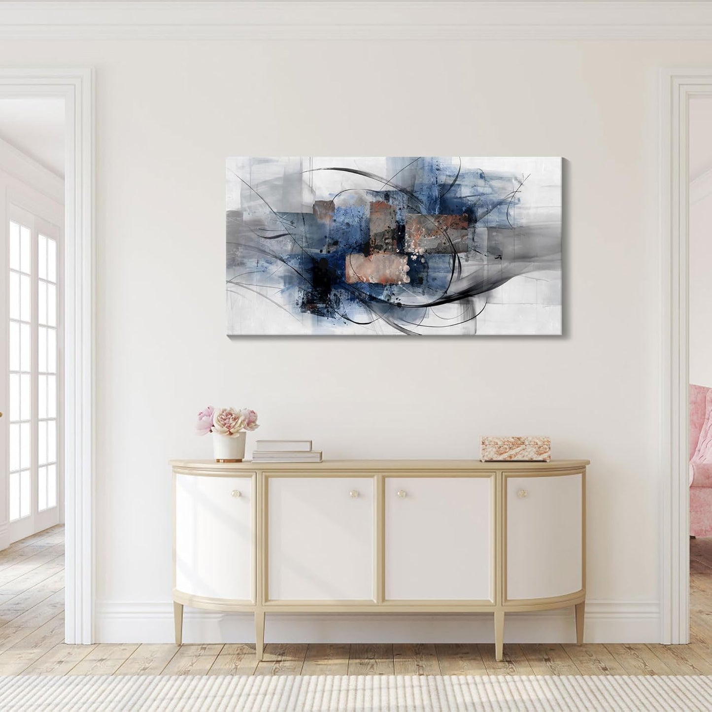 Mofutinpo Black and Blue Abstract Wall Art: Large, Modern Canvas Wall Art for Living Room, Bedroom, Office Decorations - Blue, Grey, Black and White Wall Decor Paintings & Pictures 20×40