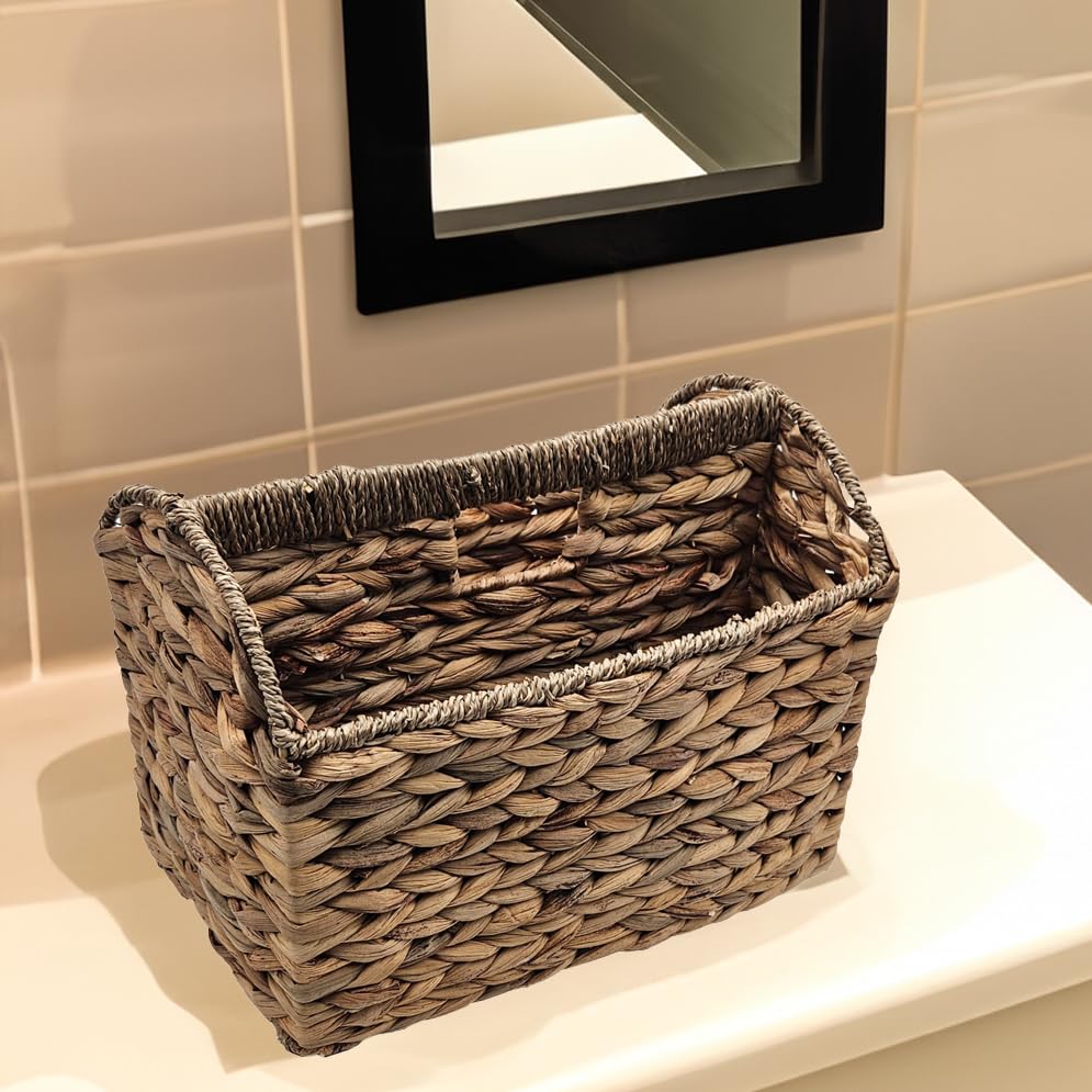 Vintiquewise Woven Wicker Magazine Basket Holder, Tall Narrow Vertical Magazine File Holder