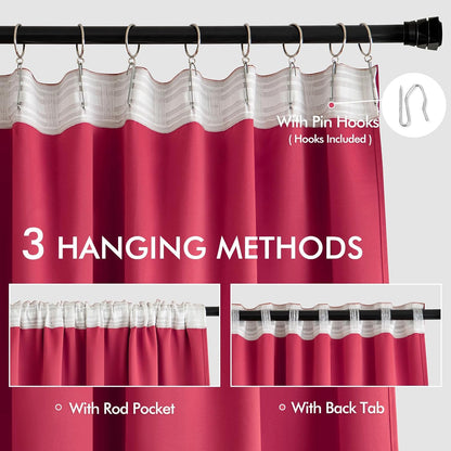MIULEE Hot Pink Back Tab Blackout Curtains 84 Inch Length 2 Panels Set for Living Room Bedroom Privacy, Rod Pocket/Pinch Pleat Thermal Insulated Room Darkening Pleated Light Blocking Drapes