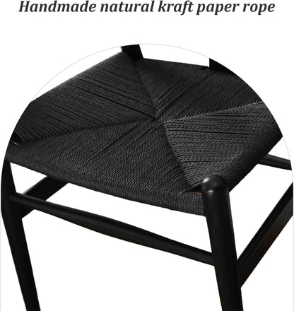 Wishbone Chair Natural Solid Wood Dining Chair/Hans Vegner Y Chair Rattan and Wood Accent Armrest Chairs Set of 2 (Ash Wood - Black)