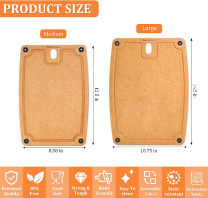 cutting boards for kitchen dishwasher - 2PC cutting board set double-sided with Non-Slip Feet and Juice Groove Composite chopping board for kitchen knife Friendly Cut Meat, Fruit,Vegetable