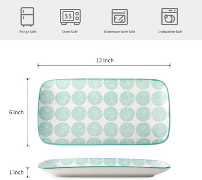 Selamica Ceramic Rectangular Serving Platters Set of 4, 12 Inch Serving Trays/Dishes for Party Entertaining, Rectangular Dinner Plates for Appetizer Salad Dessert Sushi, Assorted Colors