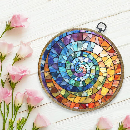 Colorful Boho Rainbow Geometric Spiral Sun Art Gift Framed Round Wall Decor Canvas Wall Art Hanging Prints Artwork for Home Office Porch Nursery Bedroom Living Room Decorations 10.2X10.2 Inch
