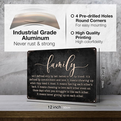 Heuhuww Family Isn't Defined Only By Last Names or By Blood Tin Sign for Home Office Room Wall Decor Gifts for Sister Best Friend Adopted Family 8"x12"(H23)