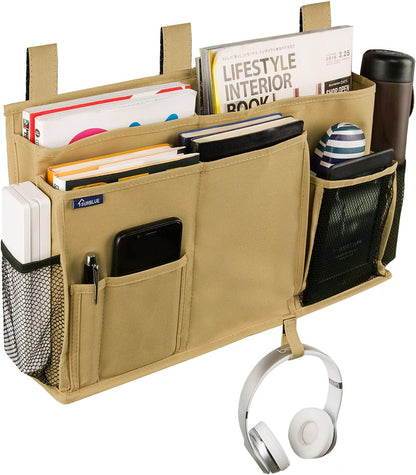 Surblue Bedside Caddy Hanging Bed Organizer Storage Bag Pocket for Bunk and Hospital Beds, College Dorm Rooms Baby Bed Rails,Camp 8 Pockets (Khaki)