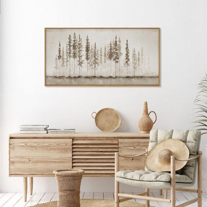 HPINUB Misty Forest Framed Canvas Wall Art Set, Foggy Pine Tree Wall Decor, Pastel Nature Landscape Wall Painting, Evergreen Coniferous Plant Art Print for Living Room, Bedroom, Office - 20"x40"