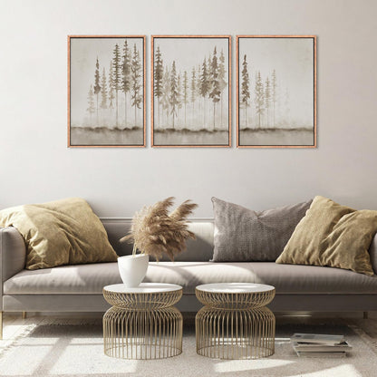 HPINUB Misty Forest Framed Canvas Wall Art Set, Foggy Pine Tree Wall Decor, Pastel Nature Landscape Wall Painting, Evergreen Coniferous Plant Art Print for Living Room, Bedroom, Office-24 x36 x3