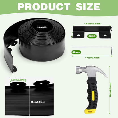 6 Inch Tall 66 ft Length Landscape Plastic Edging Kit with Hammer Spikes Plastic Garden Flower Bed Edging Landscape Border for Gardens Border Grass Yard Lawn (Black)