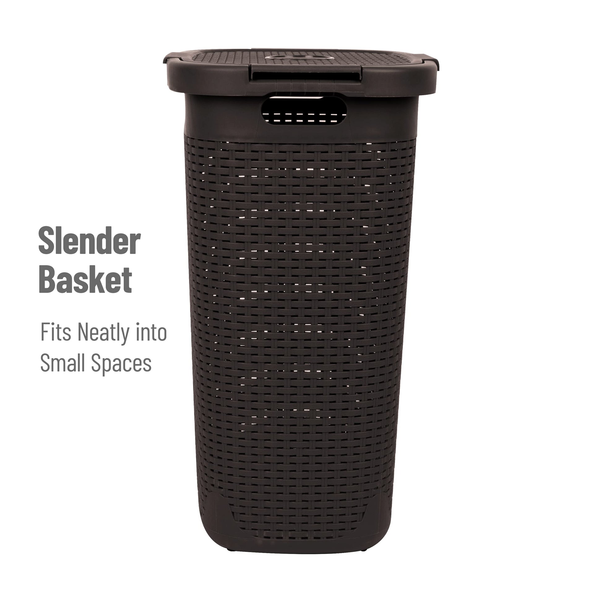 Mind Reader Slim Laundry Hamper with Lid, 60L Tall Clothes Basket, Narrow Tapered Design for