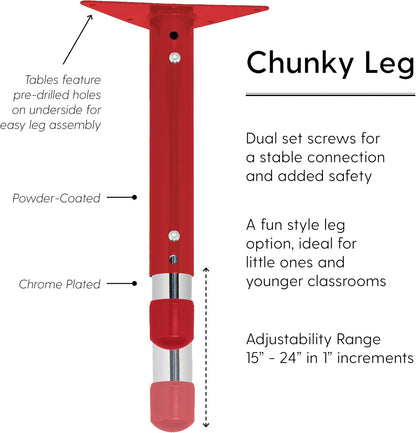 Factory Direct Partners FDP Rectangle Activity School and Classroom Kids Table (24 x 72 inch), Chunky Toddler Legs, Adjustable Table Height 15-24 inches - Maple Top and Red Edge