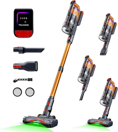 Cordless Vacuum Cleaner for Home, Upgraded 60Kpa Powerful Suction Pet Hair Vacuum with 70min Runtime, Green LED Light for Hardwood Floors & Carpet, Self-Standing Rechargeable Stick Vacuum