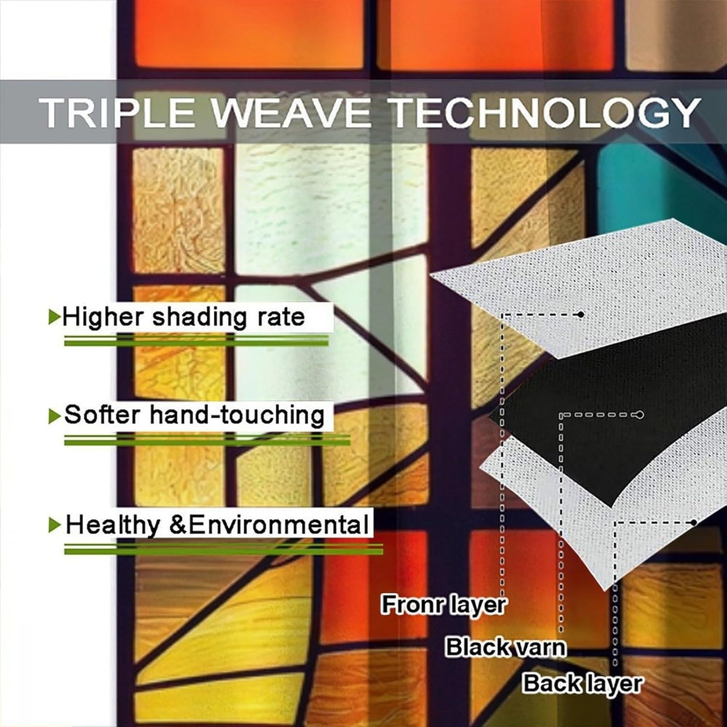 Stained Glass Curtains,Retro Abstract Colorful Geometry Textures Art Home Decor Drapes for Bedroom Living Room Kitchen Window Treatment 2 Panels Set Total Size 55" W X 63" L Inch