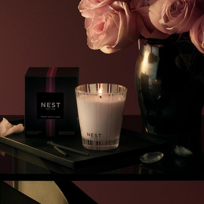 NEST New York Scented Classic Candle, Rose Noir & Oud - 8.1 oz - Up to 60-Hour Burn Time - Reusable Glass Vessel