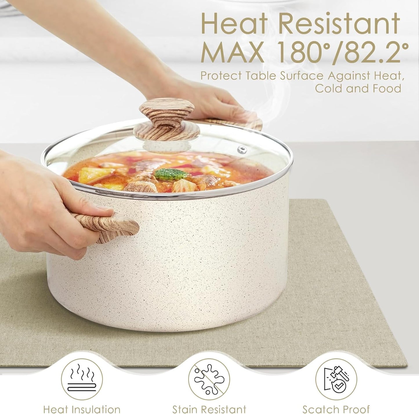 MANSPHIL Cloth Placemats Set of 6, Double Layer Faux Linen Place Mats Heat Resistant Washable Table Mats for Dining Kitchen Indoor Outdoor Use - 13x19 Inch Beige