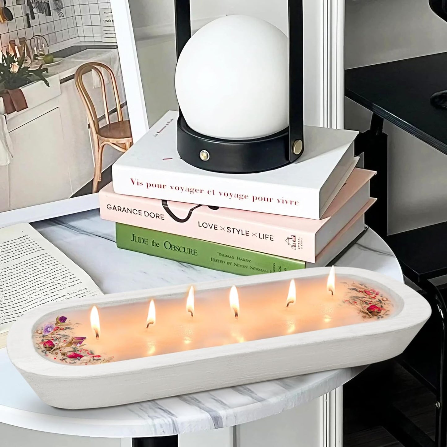 Royxen 8 Pack Dough Bowl for Candle, Wooden Dough Bowls Paulownia, Rustic Bowl Vintage, Bowls for Candle, 14.5 x 5.5 Inch, White