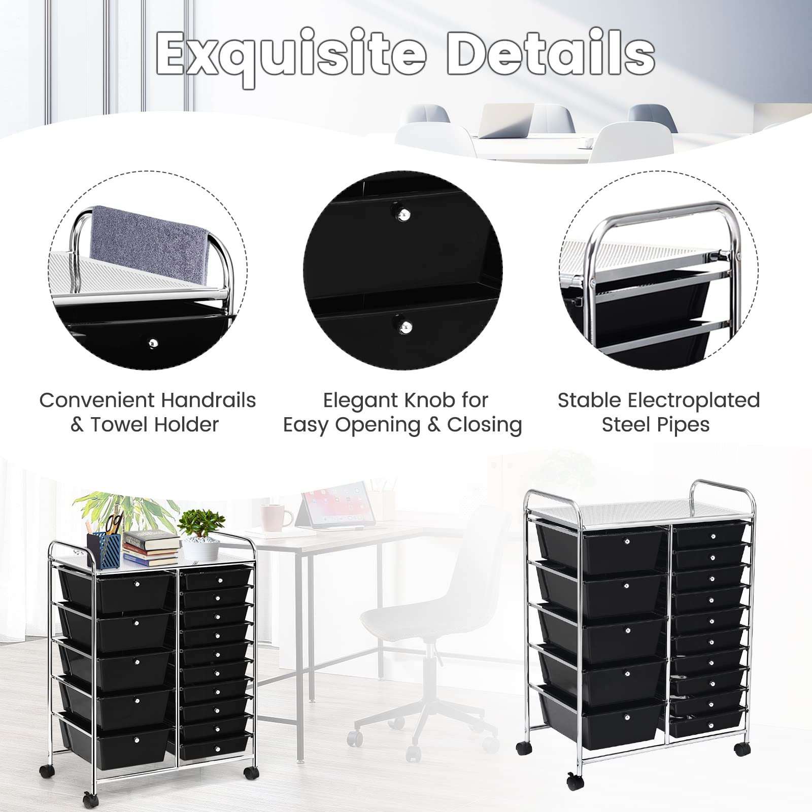 HOMGX Storage Cart with 15 Drawers, 15 Drawer Organizer Trolley, 15 Tiers Storage Trolley, File and