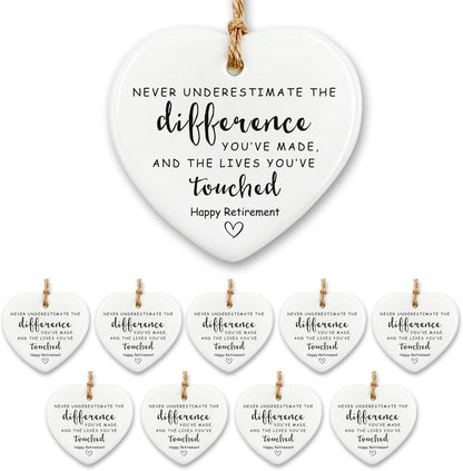 10 Pcs Retirement Gifts for Woman Men,Never Underestimate The Difference You Made Ceramic Ornament Happy Retirement Going Away Gift Leaving Gifts for Coworker,Boss,Nurse,Teacher,Friend,Mom