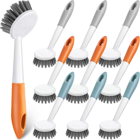 Patelai 12 Pack Kitchen Scrub Dish Brush with Long Handle Dish Scrubber with Stiff Bristles Scrub
