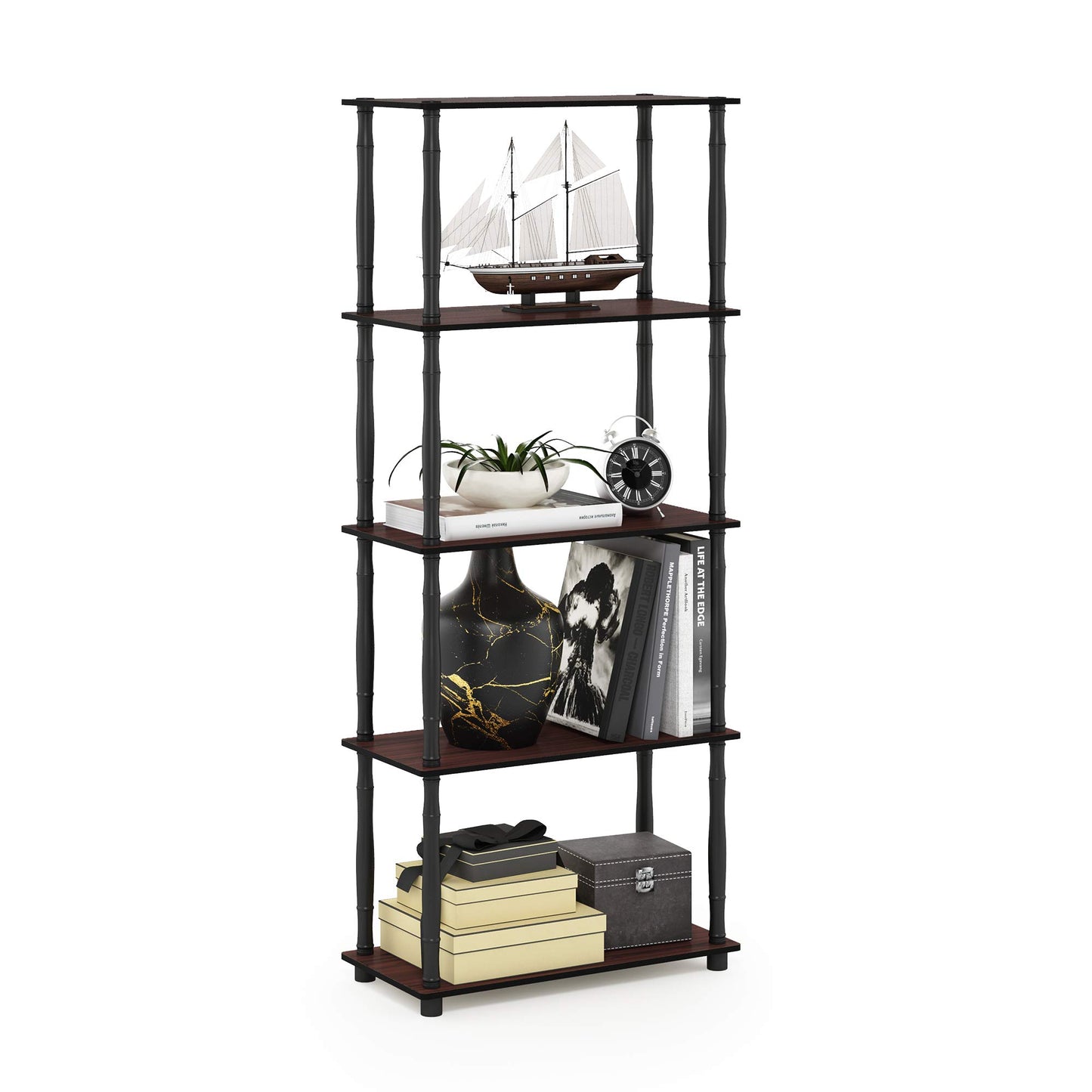 Furinno TURN-S-TUBE Storage Shelves, 5-Tier Book Shelf, Corner Shelf, Toolless Open Shelves