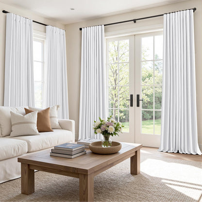 MIULEE 100% Blackout Curtains 84 Inch Long 2 Panels Set for Bedroom, Thick Faux Linen Black Out Curtain Room Darkening Back Tab Pleat Window Textured Drapes with Hooks for Living Room, Bright White