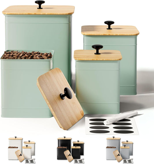 Kitchen Canisters for Countertop Set of 4 with Customizable Chalkboard Labels & Marker Pen - Big