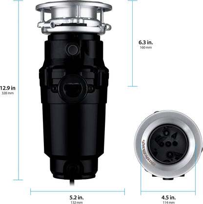 Waste Maid 10-US-WM-058-3B Garbage Disposal Anti-Jam Stainless Steel Food Waste Grinding System, 1/2 HP Economy, Black