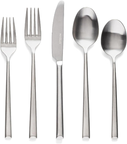 over&back 20pc Modern Flatware Cutlery Set - Comes with 4 Dinner Forks, 4 Salad Forks, 4 Dinner Knives, 4 Dinner Spoons, and 4 Teaspoons - 18/8 Stainless Steel - Dishwasher-Safe - Brushed Stainless