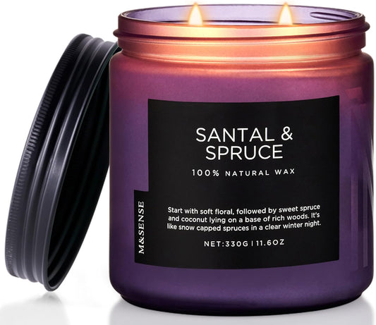 M&SENSE Sweet Spruce Scented Candle, 11.6oz Natural Soy Wax Up to 70 Hours, 2 Cotton Wick Candle