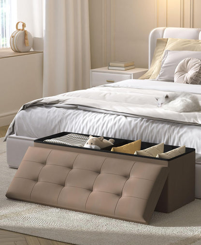 Storage Ottoman Bench, Folding Ottoman Foot Rest, End of Bed Bench,Storage Chest, for Living Room, Bedroom, Hallway, Entryway, Holds up to 700 lb (BROWN1, 43")