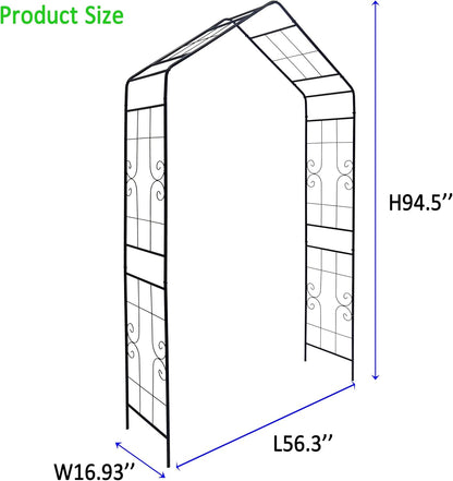 Metal Garden Arch 94.5" H Garden Arbor Trellis Climbing Plants Support Lines Pattern Arch Outdoor Lawn Wedding Party Events Archway Black