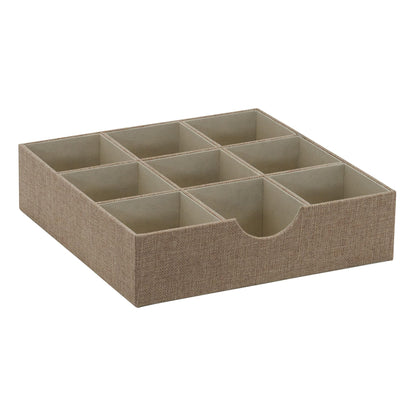 Household Essentials Brown 723-1 Deep 9 Section Drawer Organizer Box for Storage | 12 in x 12 in