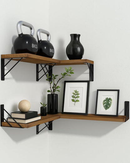 BAYKA Floating Shelves for Wall, Book Shelf for Bedroom, Wall Decor Shelves for Living Room Kitchen, Mounted Wood Floating Shelf for Home Decor, Corner Shelf for Bathroom, Office(Set of 4)