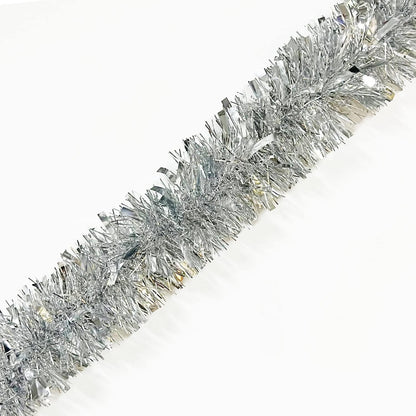 25 ft Long Roll Silver Tinsel Twist Garland, Shiny Metallic Foil Decorations for Parade Floats, Halloween, Christmas Eve, New Year Parties (4" x 25' roll, Silver)