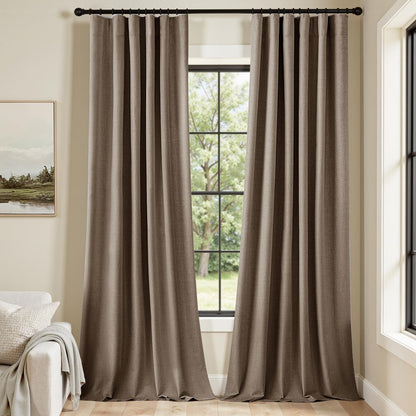 MIULEE 100% Blackout Curtains 120 Inch Long 2 Panels Set for Bedroom, Thick Faux Linen Black Out Curtain Room Darkening Back Tab Pleat Window Textured Drapes with Hooks for Living Room, Dutch Cocoa
