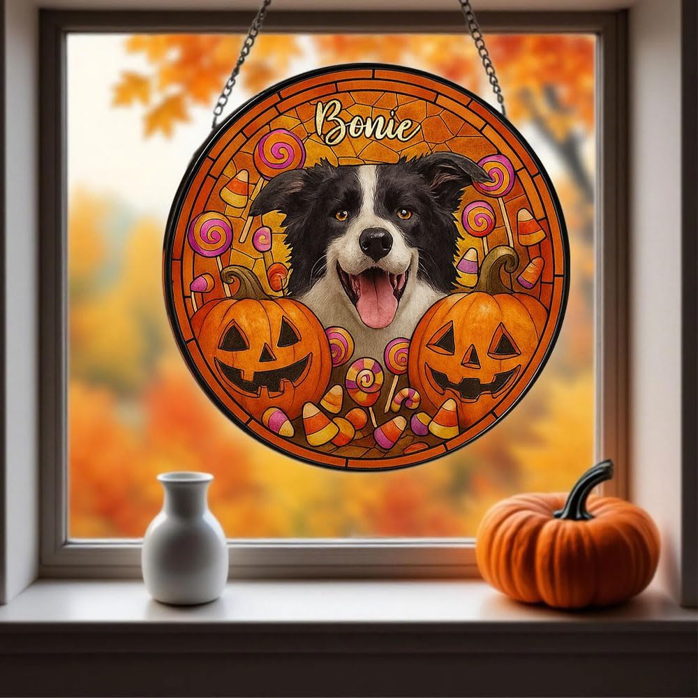 Personalized Halloween Dog Glass Window Hanging Ornament,Custom Pet Photo Ornament, Unique for Dog Lovers,Customized Pet Keepsake for Spooky Season, Fall Holiday Décor /5