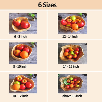 Wooden Bowl Decorative Natural Wood Fruit Bowl, Irregular Creative Wood Bowls, Rustic Hand Carved Candy Snack Keys Serving Bowls for Home Decor (14"-16" Diameter)