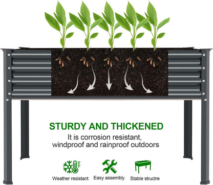 Land Guard Galvanized Raised Garden Bed with Legs, 48×24×32in Large Metal Elevated Raised Planter Box with Drainage Holes for Backyard, Patio, Balcony, 400lb Capacity(Grey)……