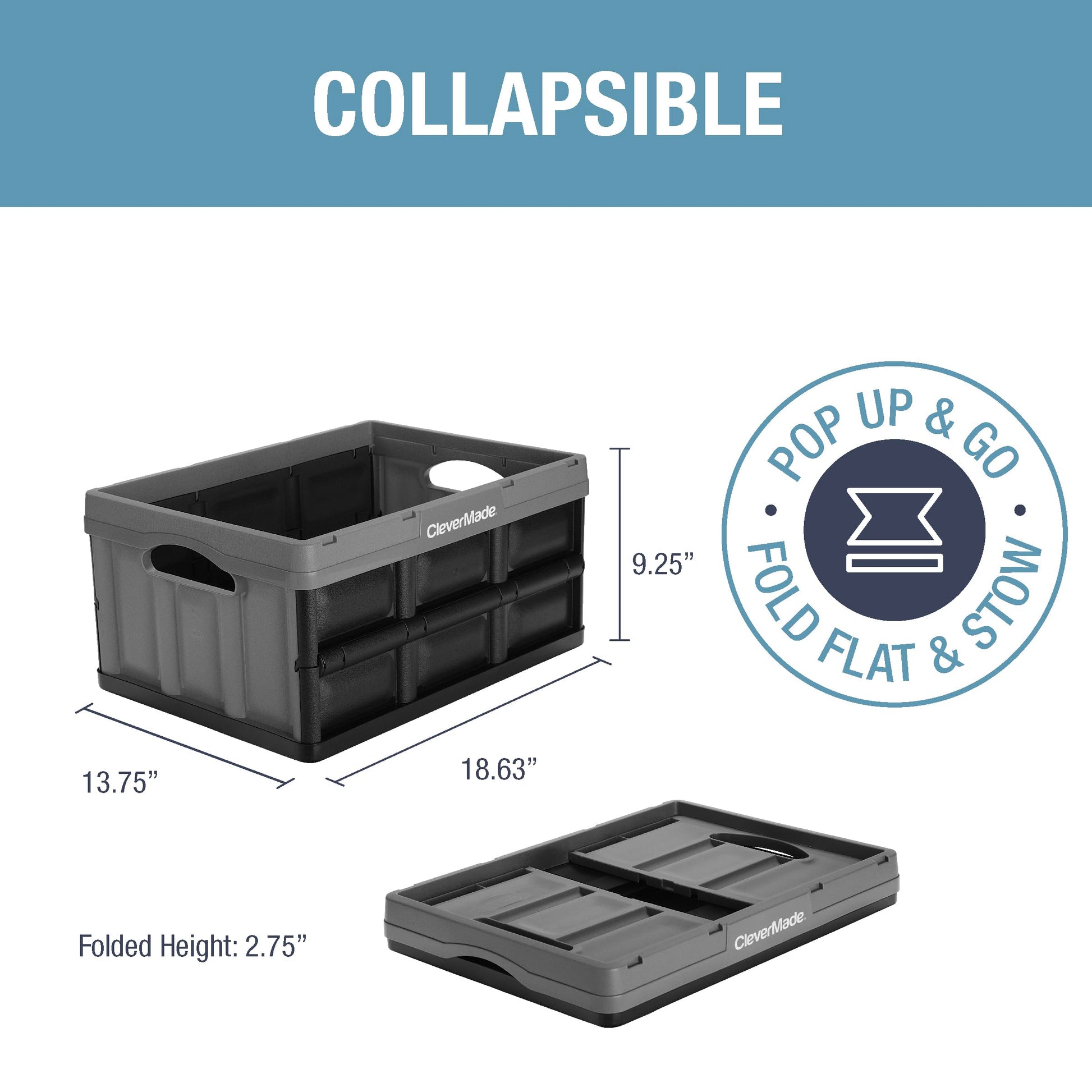 CleverMade Collapsible Storage Bins, 32L, 3 Pack Foldable Storage, Stone
